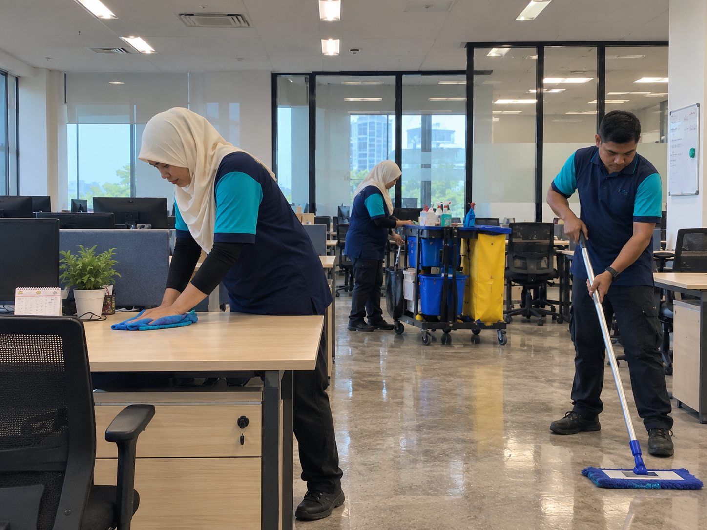 Tenaga Cekap cleaning team maintaining business premises through commercial and industrial cleaning services in KL